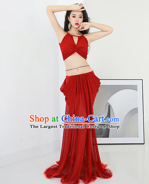 Traditional Asian Oriental Dance Bra and Skirt Costumes Indian Belly Dance Training Red Uniforms