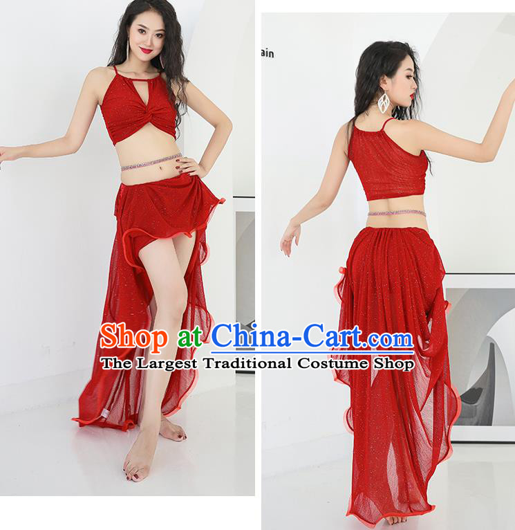 Traditional Asian Oriental Dance Bra and Skirt Costumes Indian Belly Dance Training Red Uniforms