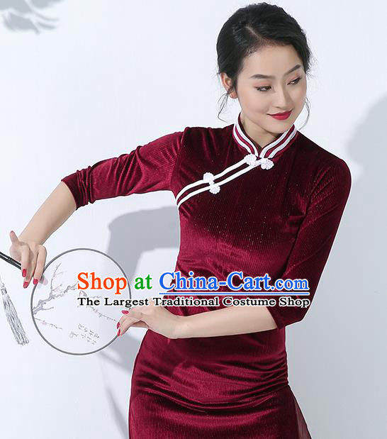 China Traditional Palace Fan Dance Stage Performance Clothing Classical Dance Wine Red Qipao Dress