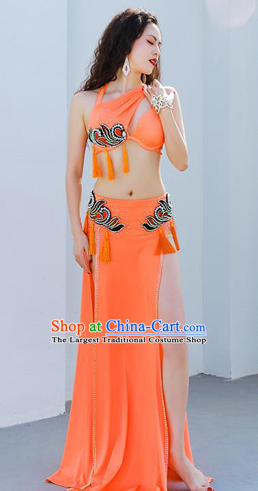 Traditional Indian Raks Sharki Oriental Dance Costume Asian Belly Dance Stage Performance Orange Uniforms