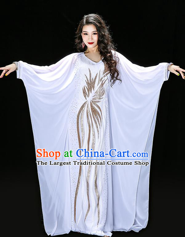 Asian Oriental Dance White Dress Costume Traditional Indian Belly Dance Performance Embroidered Sequins Robe