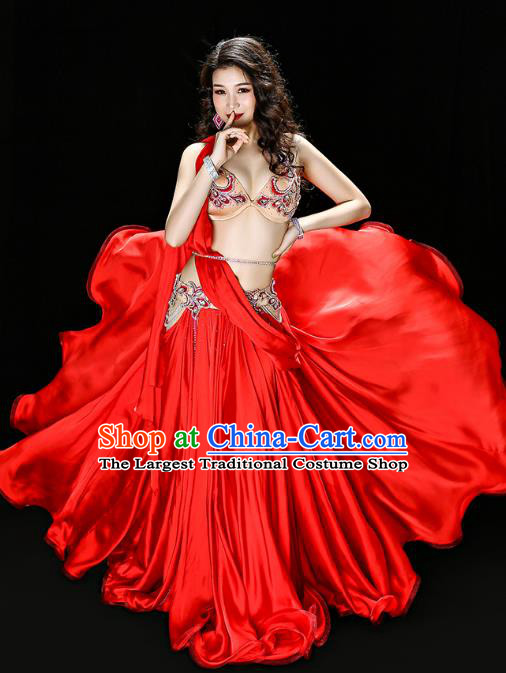 Traditional Indian Belly Dance Bra and Red Skirt Costume Asian Oriental Dance Stage Performance Outfits