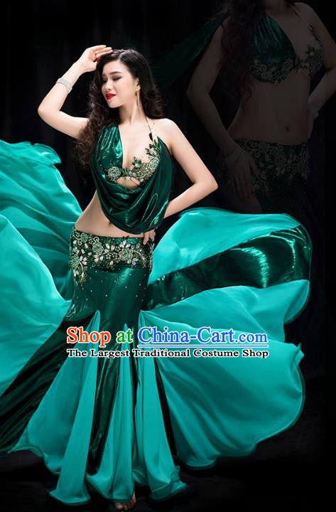 Traditional Asian Oriental Dance Green Outfits Indian Belly Dance Stage Performance Bra and Skirt Costume