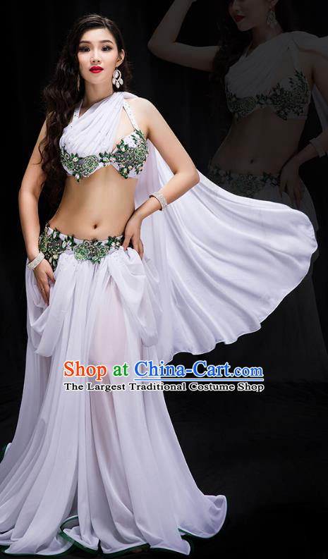 Indian Belly Dance White Bra and Skirt Outfits Traditional Asian Oriental Dance Stage Performance Clothing