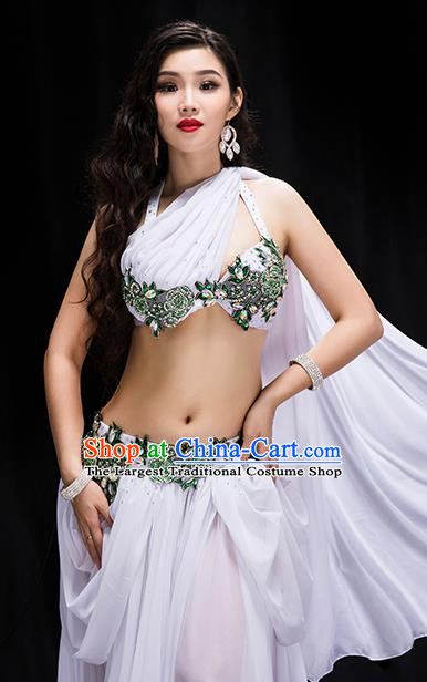 Indian Belly Dance White Bra and Skirt Outfits Traditional Asian Oriental Dance Stage Performance Clothing