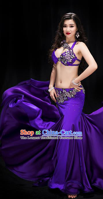 Indian Belly Dance Purple Bra and Skirt Outfits Traditional Asian Oriental Dance Raks Sharki Performance Clothing