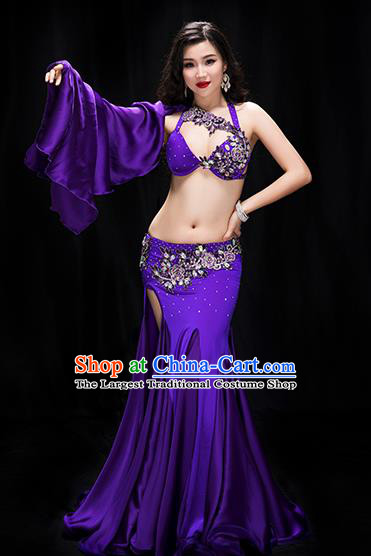 Indian Belly Dance Purple Bra and Skirt Outfits Traditional Asian Oriental Dance Raks Sharki Performance Clothing