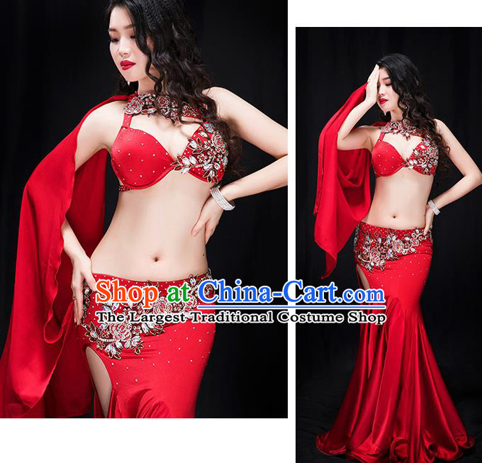 Asian Oriental Dance Raks Sharki Performance Clothing Traditional Indian Belly Dance Red Bra and Skirt Outfits