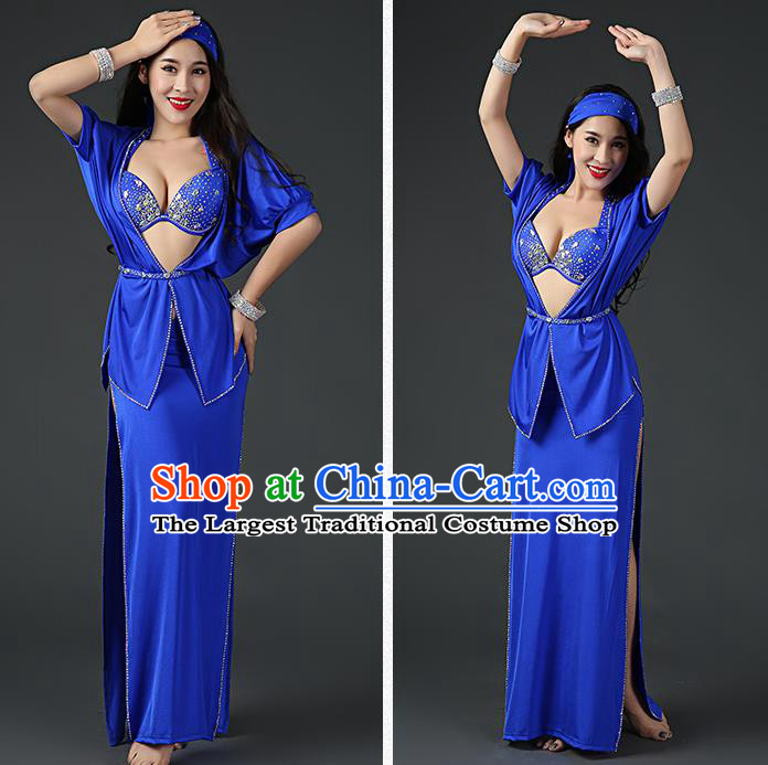 Asian Stage Performance Clothing Oriental Dance Bra Blouse and Skirt Traditional Indian Belly Dance Royalblue Outfits