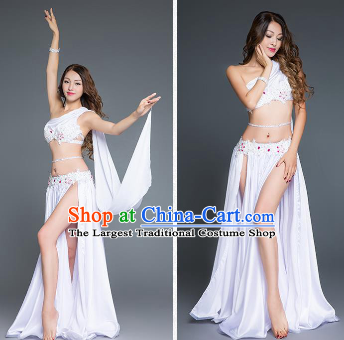 Indian Belly Dance Outfits Traditional Stage Performance Clothing Asian Oriental Dance White Bra and Skirt