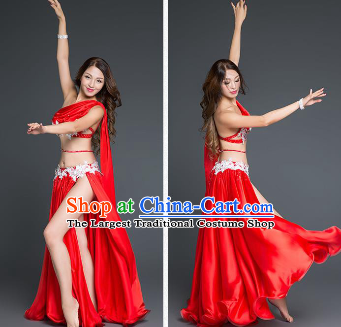 Asian Oriental Dance Red Top and Skirt Indian Belly Dance Outfits Traditional Stage Performance Clothing