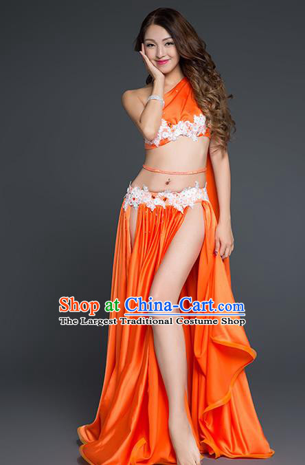 Asian Traditional Stage Performance Clothing Oriental Dance Orange Top and Skirt Indian Belly Dance Outfits