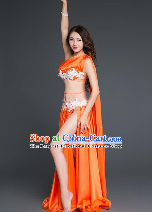 Asian Traditional Stage Performance Clothing Oriental Dance Orange Top and Skirt Indian Belly Dance Outfits