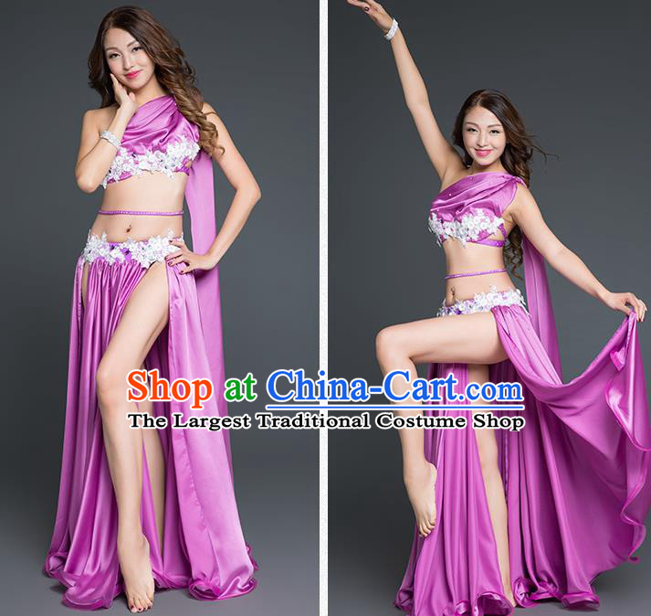 Asian Indian Belly Dance Violet Outfits Traditional Oriental Dance Stage Performance Clothing Top and Skirt
