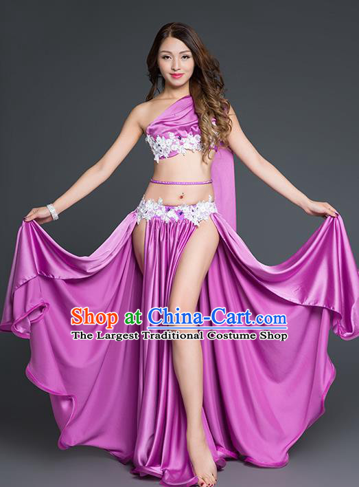 Asian Indian Belly Dance Violet Outfits Traditional Oriental Dance Stage Performance Clothing Top and Skirt