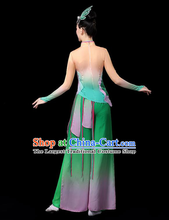 China Lotus Dance Costume Spring Festival Gala Yangko Dance Green Outfits Classical Dance Clothing
