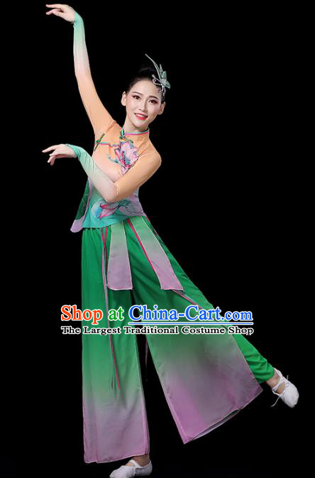China Lotus Dance Costume Spring Festival Gala Yangko Dance Green Outfits Classical Dance Clothing