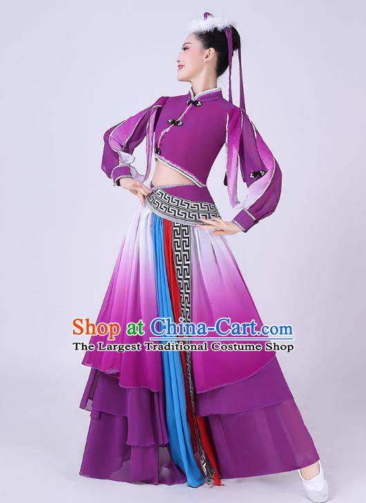 Chinese Traditional Mongolian Nationality Dance Clothing Mongol Ethnic Folk Dance Purple Dress Outfits