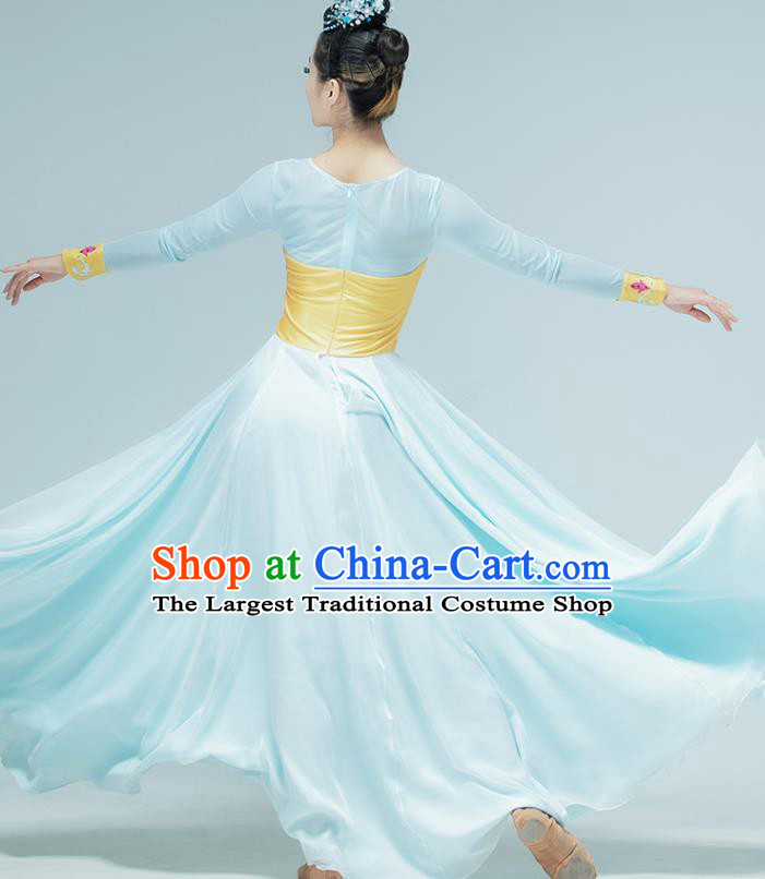 Chinese Fan Dance Printing Blue Outfits Classical Dance Stage Performance Clothing