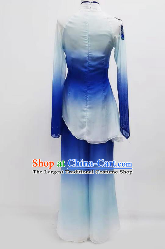 Chinese Yangko Dance Performance Blue Outfits Jiaozhou Fan Dance Folk Dance Clothing
