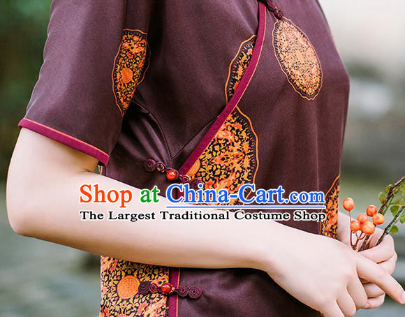 China National Young Lady Cheongsam Classical Purple Silk Qipao Dress Clothing