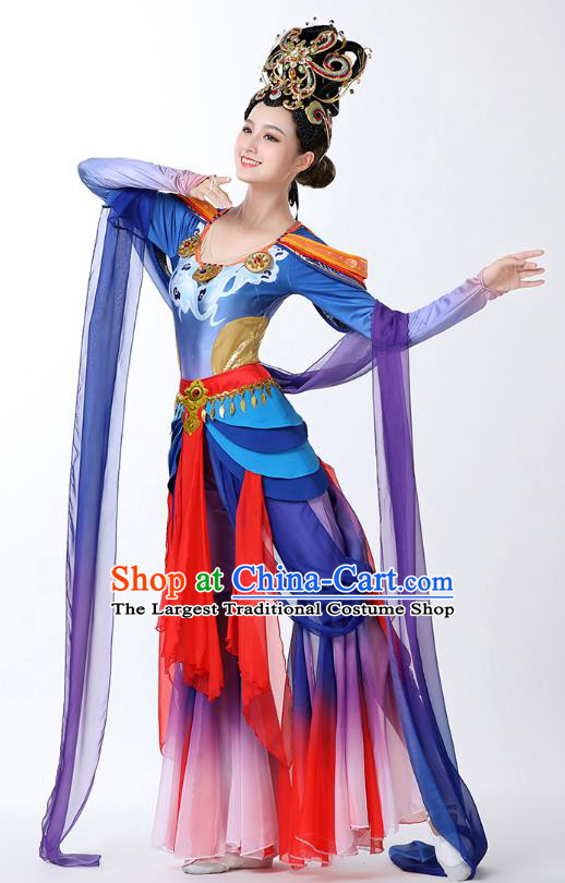 Chinese Classical Dance Goddess Dance Stage Performance Blue Dress Outfits Flying Apsaras Dance Clothing