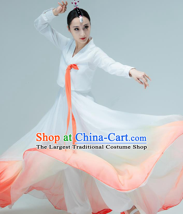 Chinese Traditional Korean Nationality Performance White Dress Korean Ethnic Folk Dance Clothing
