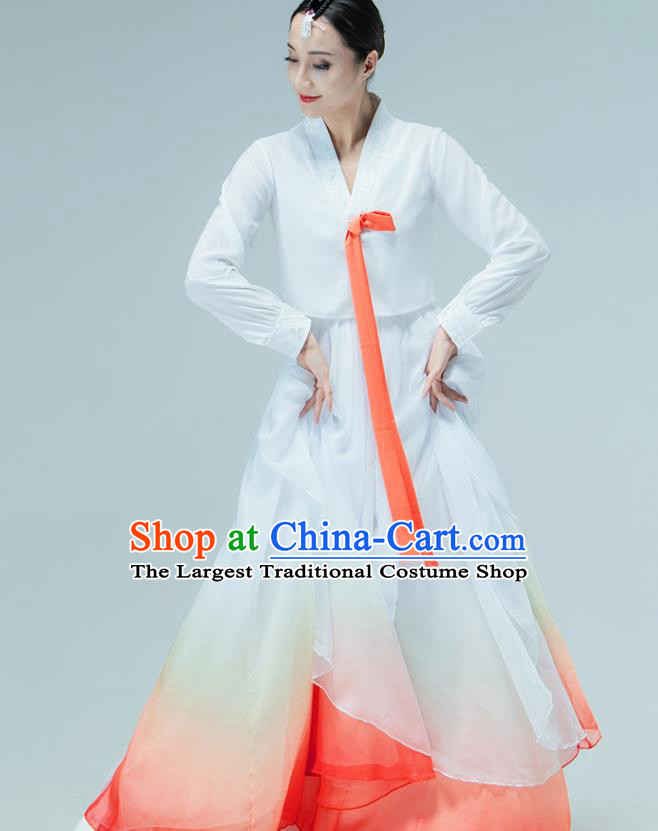 Chinese Traditional Korean Nationality Performance White Dress Korean Ethnic Folk Dance Clothing