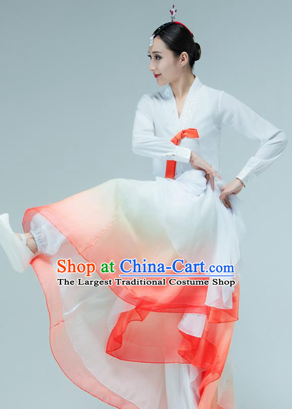 Chinese Traditional Korean Nationality Performance White Dress Korean Ethnic Folk Dance Clothing