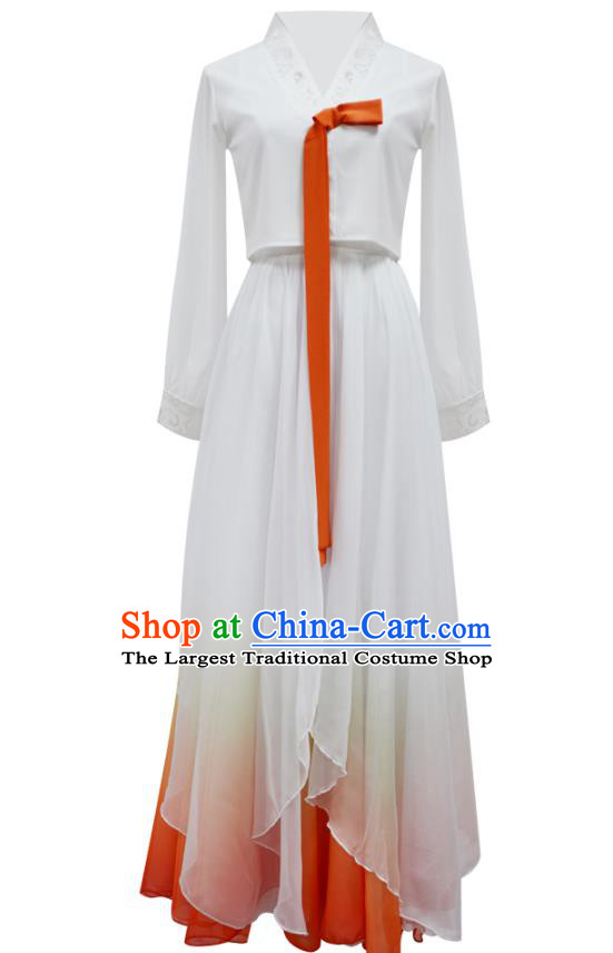 Chinese Traditional Korean Nationality Performance White Dress Korean Ethnic Folk Dance Clothing