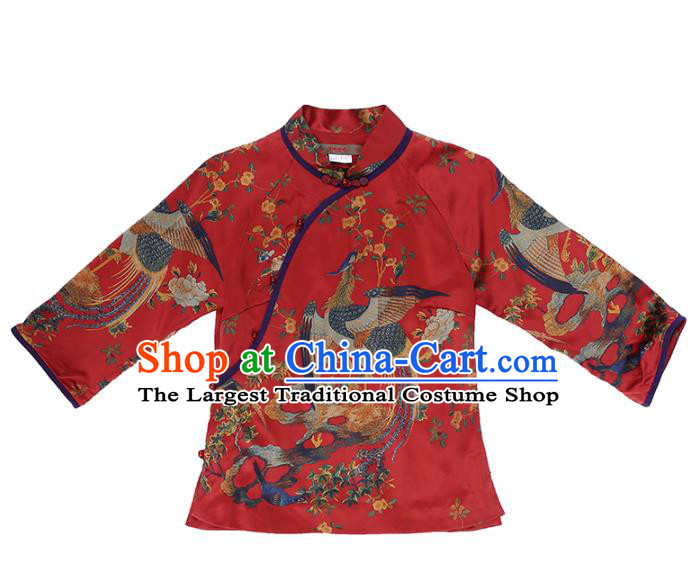 China Classical Cheongsam Shirt National Women Clothing Tang Suit Red Silk Blouse