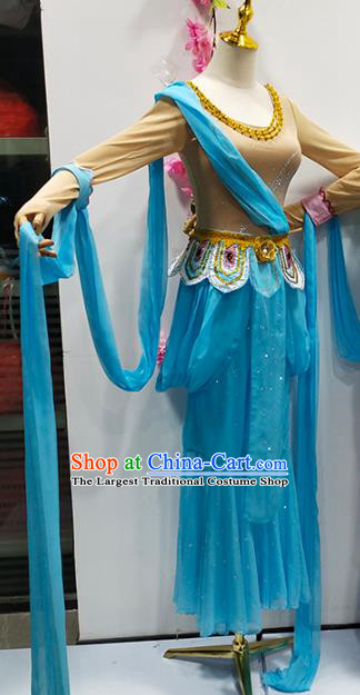 China Flying Apsaras Stage Performance Blue Outfits Classical Dance Clothing Goddess Dance Costume
