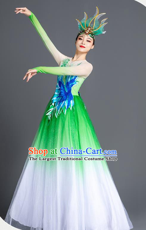 China Modern Dance Clothing Spring Festival Gala Stage Performance Costume Opening Dance Green Dress