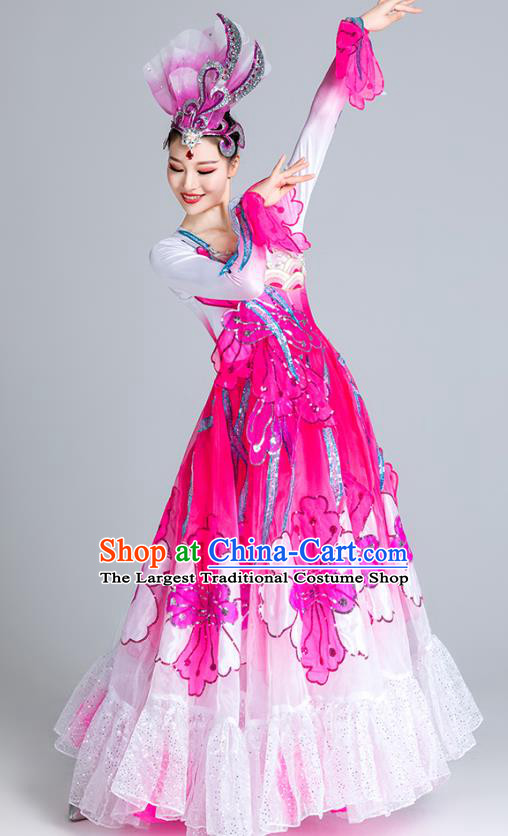 China Spring Festival Gala Opening Dance Rosy Dress Modern Dance Clothing Stage Performance Costume