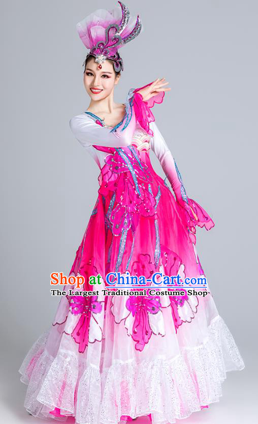 China Spring Festival Gala Opening Dance Rosy Dress Modern Dance Clothing Stage Performance Costume