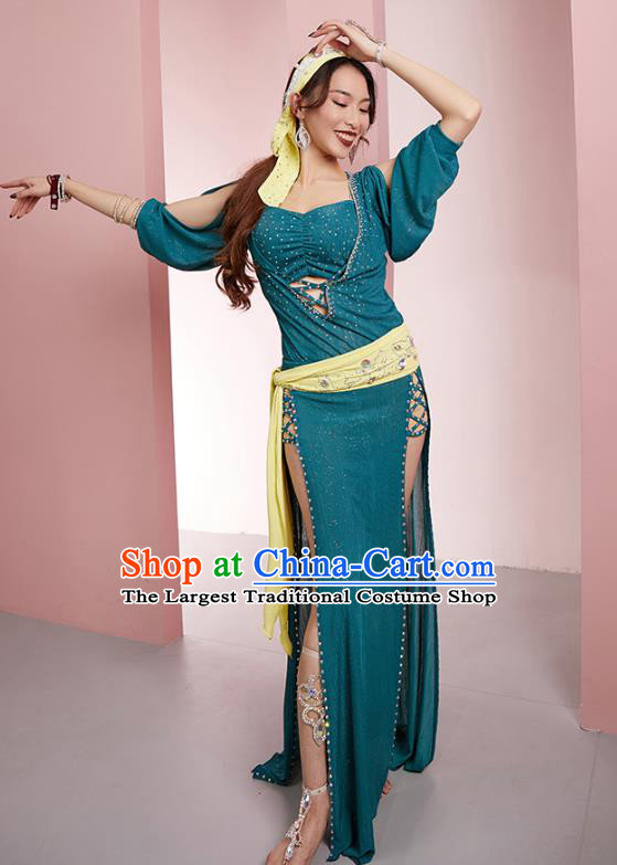 Asian Oriental Dance Blue Dress Outfits Indian Belly Dance Stage Performance Clothing