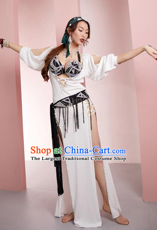 Indian Belly Dance Stage Performance Clothing Asian Oriental Dance White Robe Outfits