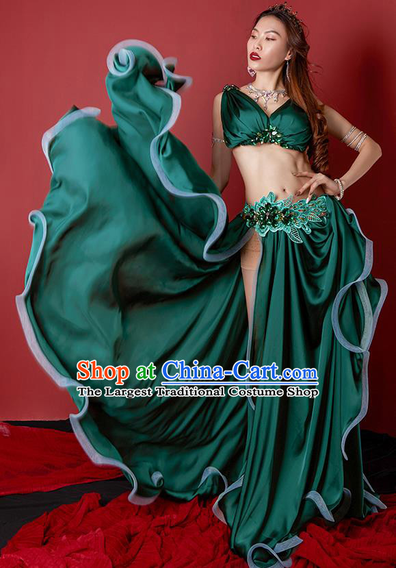 Professional Indian Belly Dance Clothing Asian Oriental Dance Raks Sharki Stage Show Green Outfits