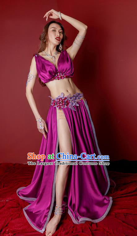 Asian Oriental Dance Raks Sharki Purple Outfits Professional Indian Belly Dance Competition Clothing