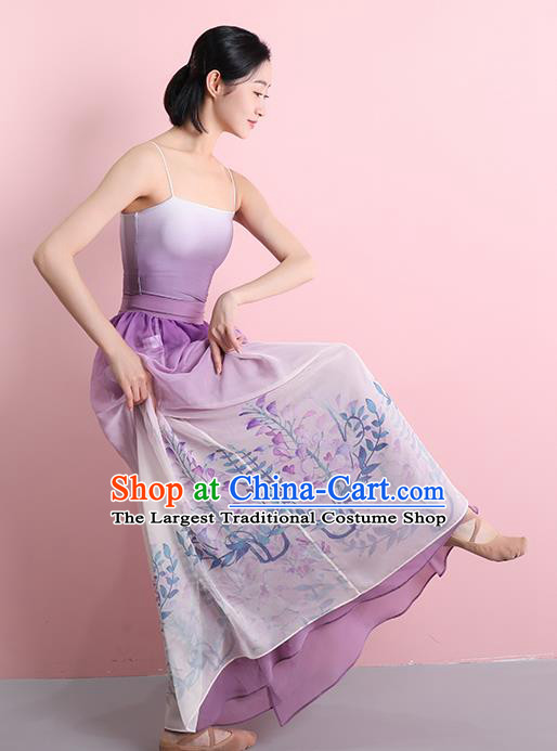 China Classical Dance Lilac Dress Clothing Stage Performance Printing Costume