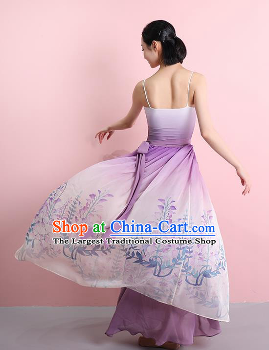 China Classical Dance Lilac Dress Clothing Stage Performance Printing Costume