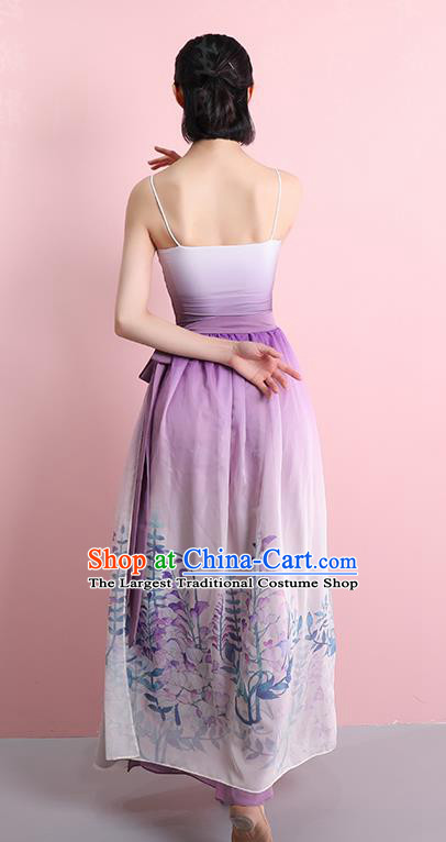 China Classical Dance Lilac Dress Clothing Stage Performance Printing Costume