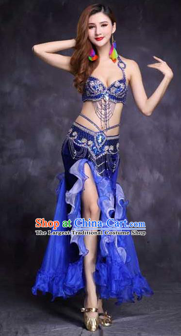 High Grade India Oriental Dance Stage Performance Clothing Indian Belly Dance Diamante Royalblue Bra and Skirt Outfits