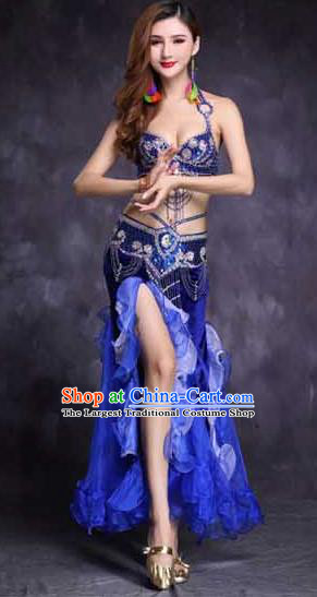 High Grade India Oriental Dance Stage Performance Clothing Indian Belly Dance Diamante Royalblue Bra and Skirt Outfits