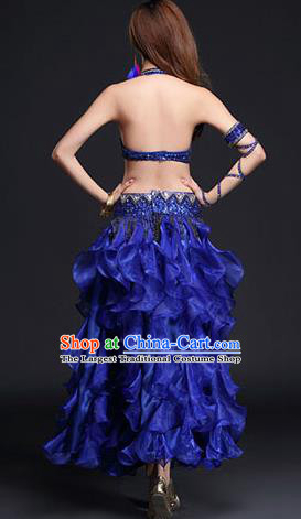 High Grade India Oriental Dance Performance Clothing Indian Belly Dance Beads Tassel Bra and Royalblue Skirt Outfits