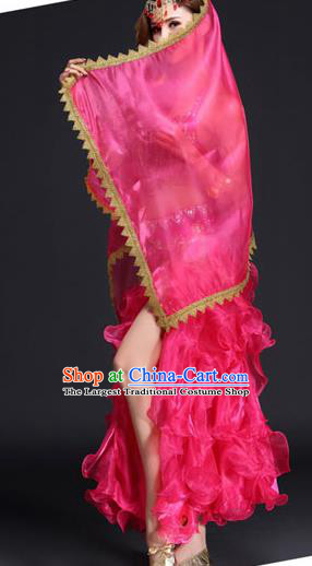 Indian Belly Dance Competition Beads Tassel Bra and Rosy Skirt Outfits India Oriental Dance Clothing