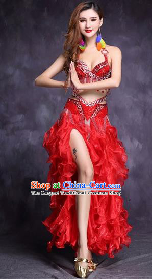 Indian Traditional Belly Dance Red Sexy Uniforms Asian India Raks Sharki Stage Performance Clothing