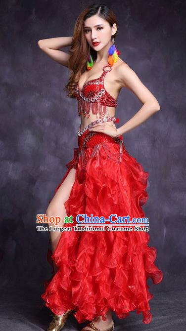 Indian Traditional Belly Dance Red Sexy Uniforms Asian India Raks Sharki Stage Performance Clothing
