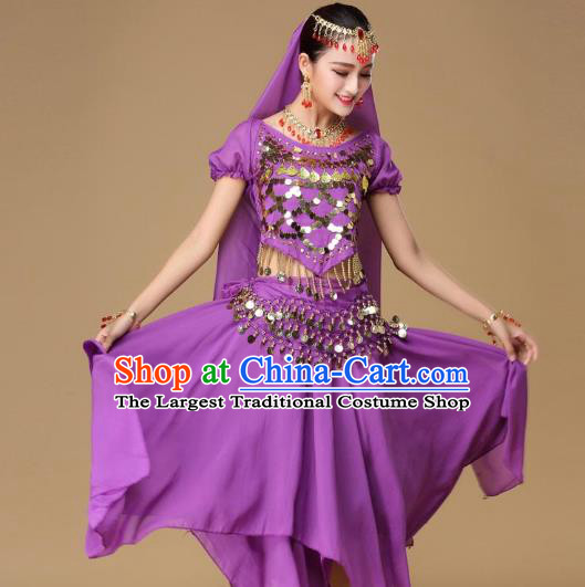 Asian India Dance Performance Purple Blouse and Skirt Clothing Indian Traditional Belly Dance Uniforms