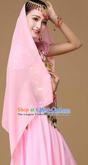 Asian India Court Dance Performance Blouse and Skirt Clothing Indian Belly Dance Pink Uniforms
